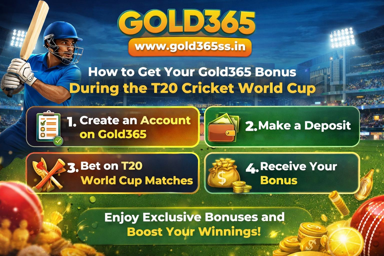   How to Get Your Gold365 Bonus During the T20 Cricket World Cup
