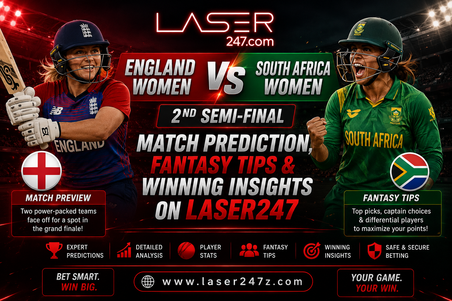 England Women vs South Africa Women 2nd Semi-Final: Match Prediction, Fantasy Tips & Winning Insights on Laser247