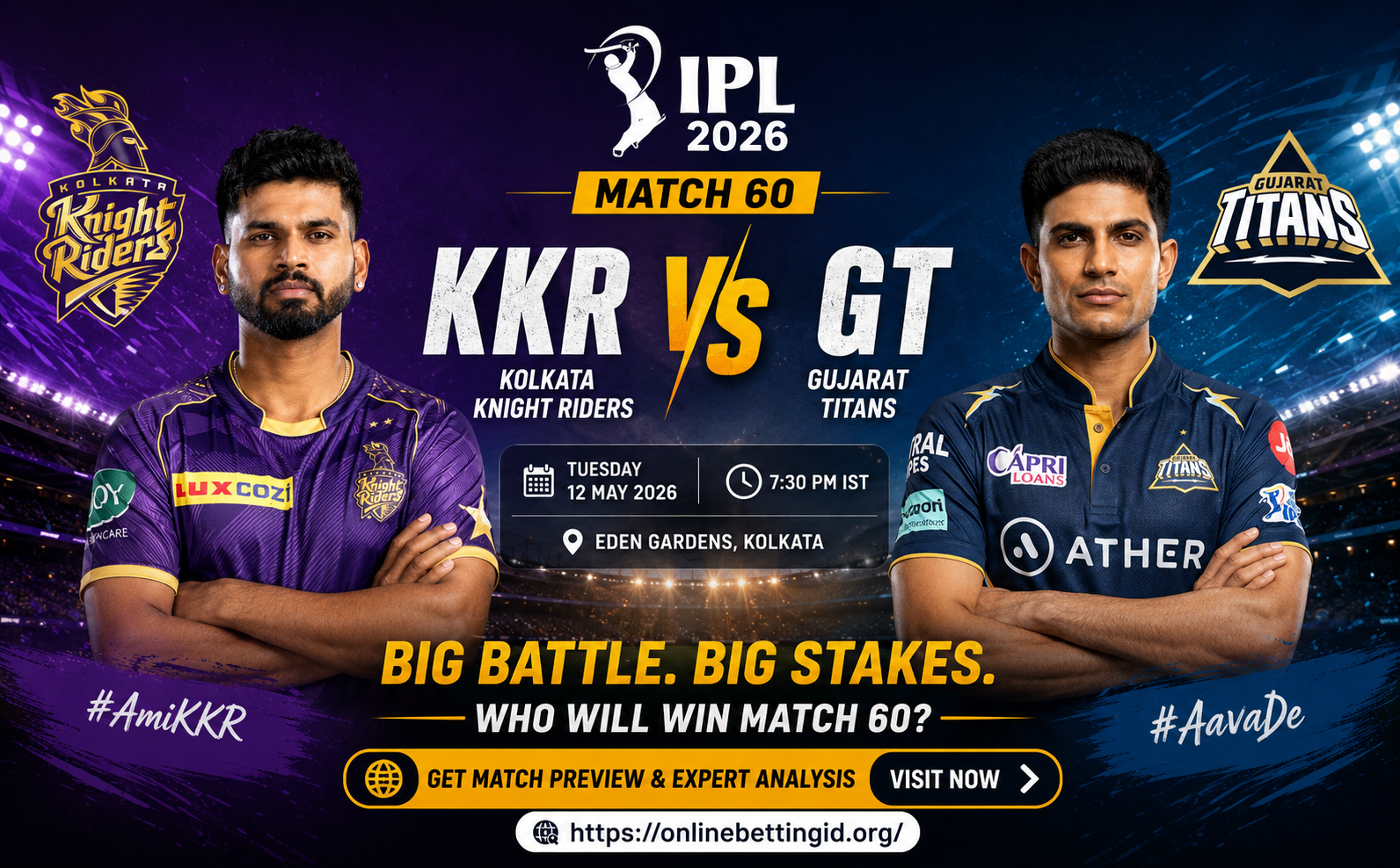 IPL 2026 Match 60: Kolkata Knight Riders vs Gujarat Titans – Match Preview and Analysis