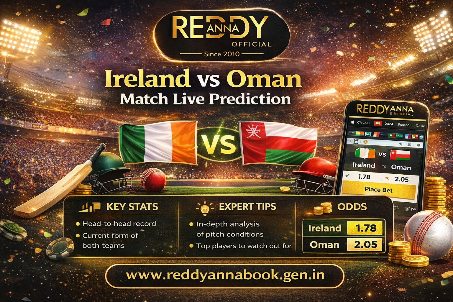 Ireland vs Oman Match live prediction on Reddy Anna Book