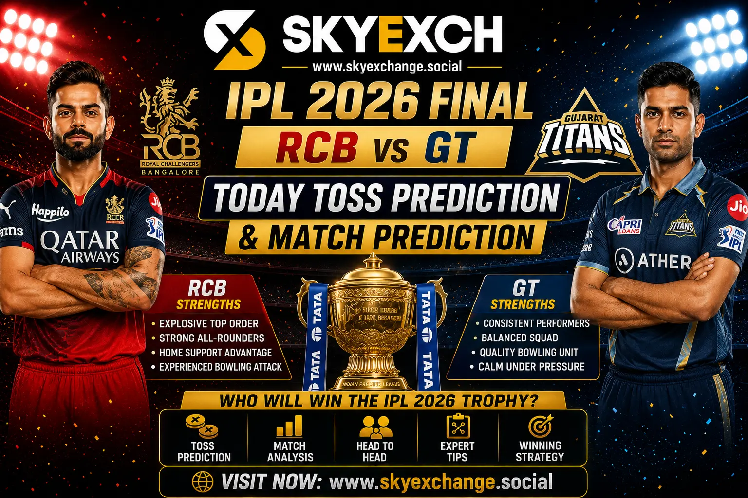 RCB vs GT IPL 2026 Final Today Toss Prediction & Match Prediction — Who Lifts the Trophy Tonight?